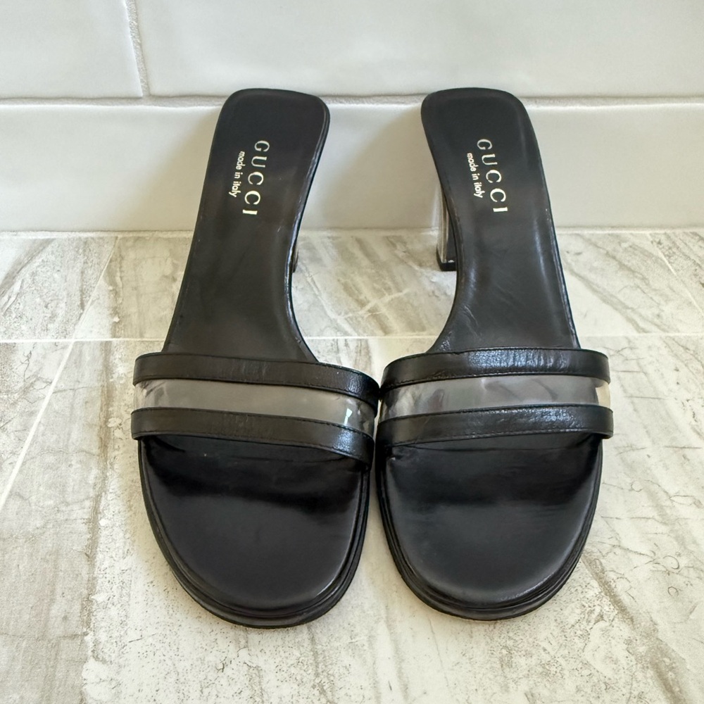Gucci Women's Black Slide Lucite Heeled Sandals Size 6.5